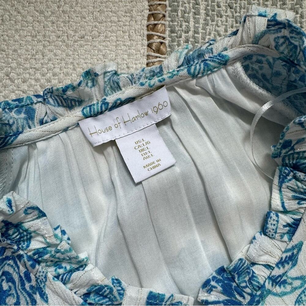 House of Harlow 1960 Blue White Printed Long Sleeves Mini Dress Women’s Large - Picture 7 of 8